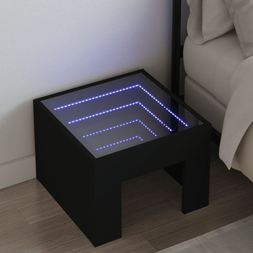 vidaXL fekete végtelen hatású LED-es éjjeliszekrény 40 x 40 x 30 cm