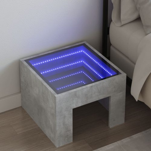 vidaXL betonszürke végtelen hatású LED-es éjjeliszekrény 40x40x30 cm