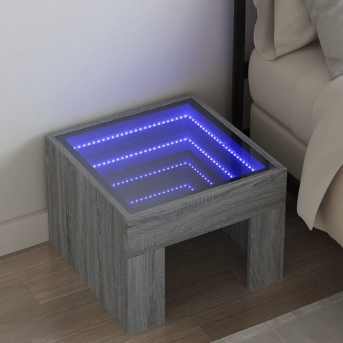 vidaXL szürke sonoma végtelen hatású LED-es éjjeliszekrény 40x40x30 cm