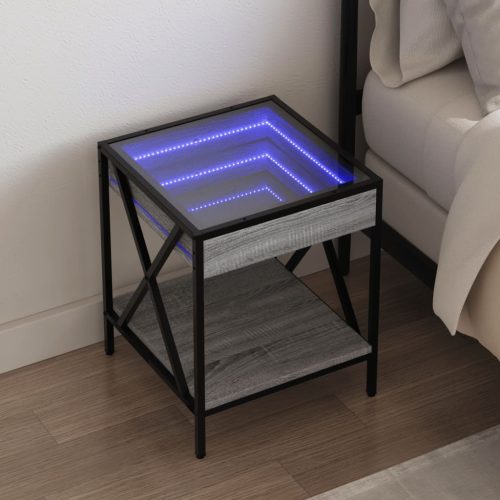 vidaXL szürke sonoma végtelen hatású LED-es éjjeliszekrény 40x40x49 cm