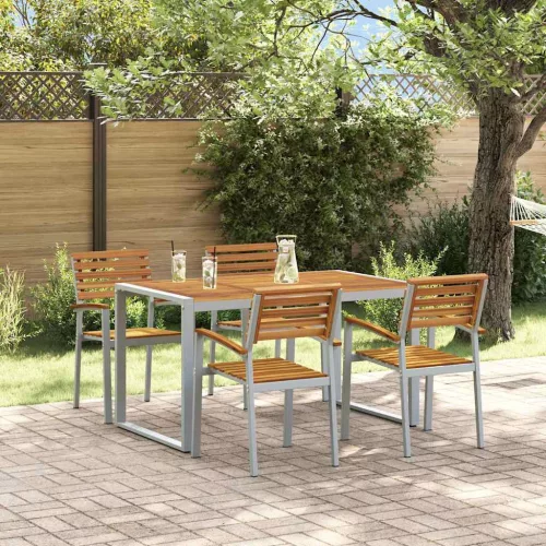 vidaXL Kert étkező szett 5 pcs Szürke Tömör Akácfa