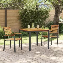   vidaXL Kert étkező szett 3 pcs Fekete és barna 90 x 90 x 75 cm