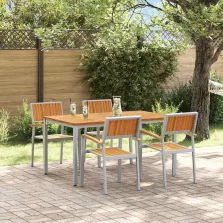   vidaXL Kert étkező szett 5 pcs Szürke és barna Acél és szilárd akácfa