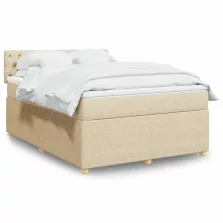   vidaXL krémszínű szövet rugós ágy matraccal 140 x 190 cm