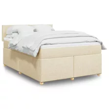   vidaXL krémszínű szövet rugós ágy matraccal 140 x 190 cm