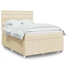   vidaXL krémszínű szövet rugós ágy matraccal 140 x 190 cm