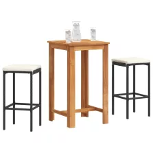   vidaXL 3 részes fekete tömör akácfa és polyrattan kerti bárszett