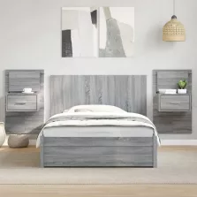   vidaXL szürke sonoma színű szerelt fa ágyfejtámla szekrényekkel 120 cm