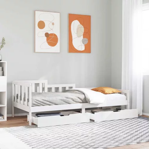 vidaXL fehér tömör fenyőfa kanapéágy fiókkal 80 x 200 cm
