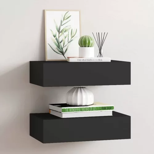 vidaXL 2 db fekete MDF falra szerelhető fiókos polc 40 x 23,5 x 10 cm