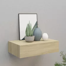   vidaXL tölgyszínű MDF falra szerelhető fiókos polc 40 x 23,5 x 10 cm