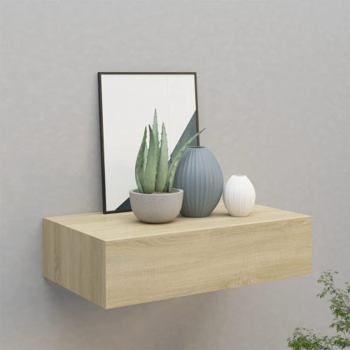 vidaXL tölgyszínű MDF falra szerelhető fiókos polc 40 x 23,5 x 10 cm