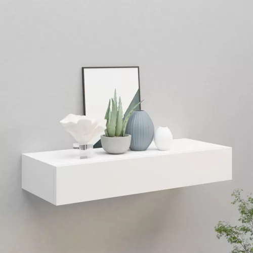 vidaXL fehér MDF falra szerelhető fiókos polc 60 x 23,5 x 10 cm