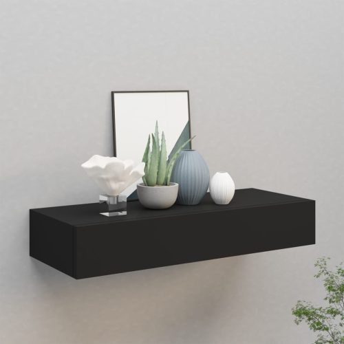 vidaXL fekete MDF falra szerelhető fiókos polc 60 x 23,5 x 10 cm