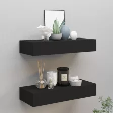   vidaXL 2 db fekete MDF falra szerelhető fiókos polc 60 x 23,5 x 10 cm