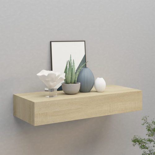 vidaXL tölgyszínű MDF falra szerelhető fiókos polc 60 x 23,5 x 10 cm