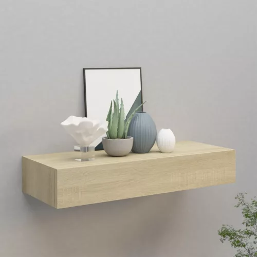 vidaXL tölgyszínű MDF falra szerelhető fiókos polc 60 x 23,5 x 10 cm