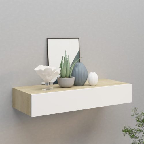 vidaXL tölgyszínű és fehér MDF fiókos fali polc 60 x 23,5 x 10 cm