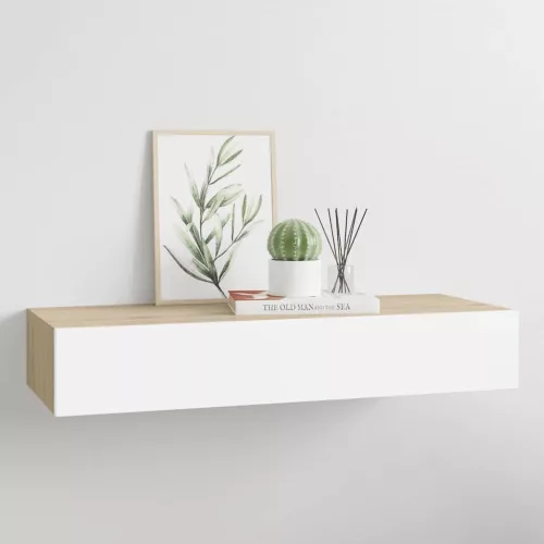 vidaXL falra szerelhető fiókos polc tölgyfa és fehér színben 60 x 23,5 x 10 cm MDF