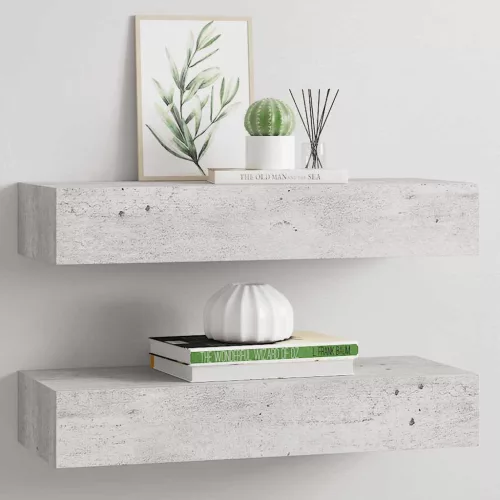 vidaXL 2 db betonszürke MDF falra szerelhető fiókos polc 60x23,5x10 cm