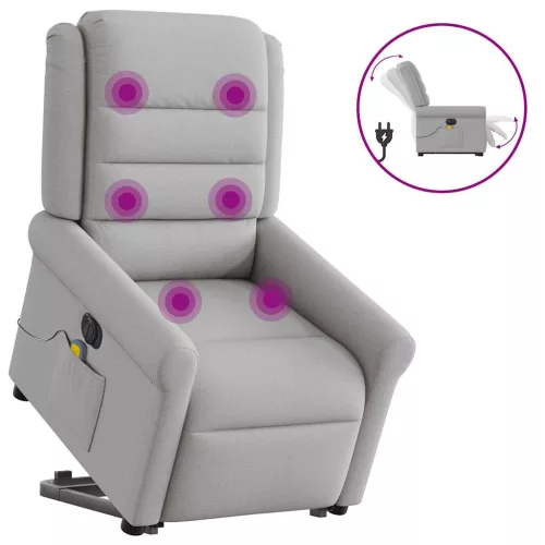vidaXL Elektromos álló masszázsfotel felhőszürke szövet