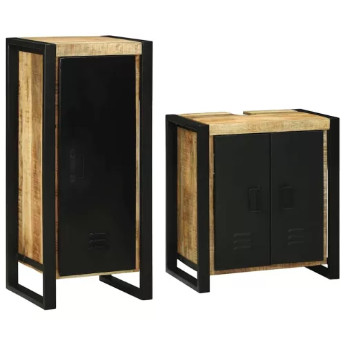 vidaXL Fürdőszoba bútor szett tárolóval 2 pcs Barna Tömör Mangófát