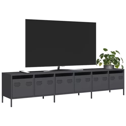 vidaXL antracitszürke hidegen hengerelt acél TV-szekrény 202x39x43,5cm