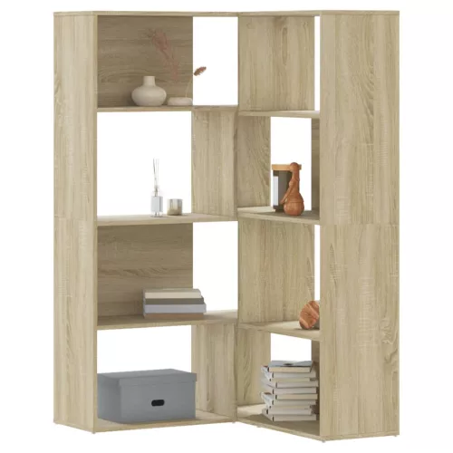 vidaXL 4 szintes sonoma tölgy szerelt fa sarok könyvespolc 85x85x140cm