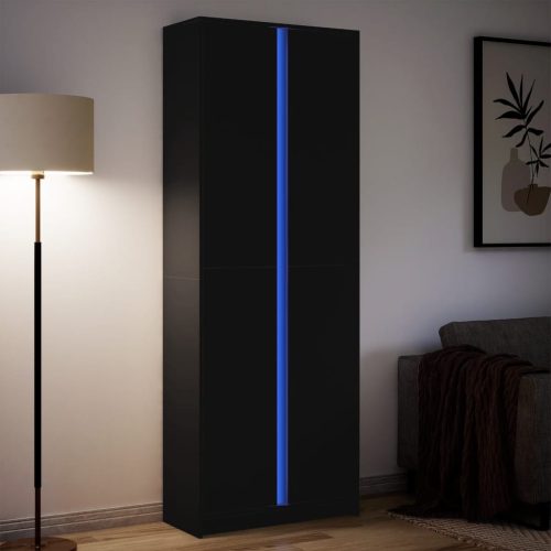 vidaXL fekete szerelt fa magasszekrény LED-ekkel 74 x 32,5 x 200 cm