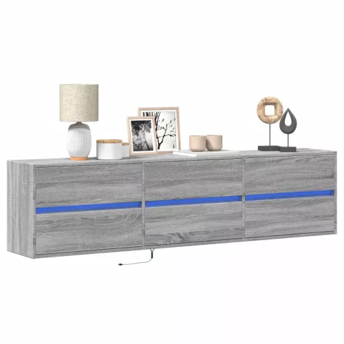 vidaXL szürke sonoma színű fali TV-szekrény LED-del 180 x 31 x 45 cm