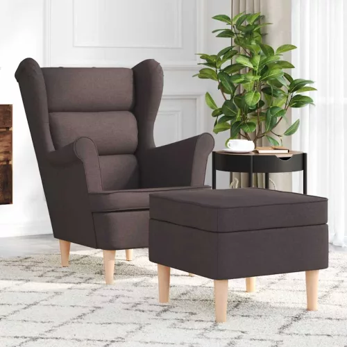 vidaXL sötétbarna szövet fotel lábzsámollyal