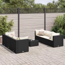   vidaXL 7 részes fekete polyrattan kerti ülőgarnitúra párnákkal