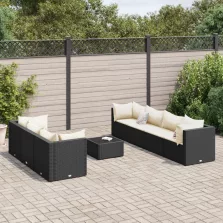   vidaXL 8 részes fekete polyrattan kerti ülőgarnitúra párnákkal