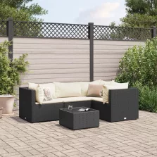   vidaXL 5 részes fekete polyrattan kerti ülőgarnitúra párnákkal