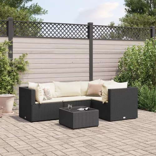 vidaXL 5 részes fekete polyrattan kerti ülőgarnitúra párnákkal