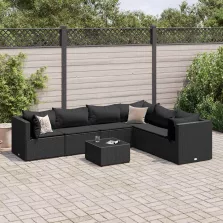   vidaXL 7 részes fekete polyrattan kerti ülőgarnitúra párnákkal
