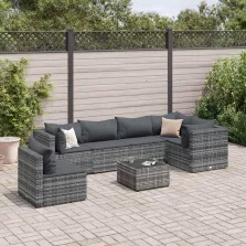   vidaXL 7 részes szürke polyrattan kerti ülőgarnitúra párnákkal