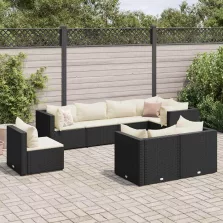   vidaXL 8 részes fekete polyrattan kerti ülőgarnitúra párnákkal