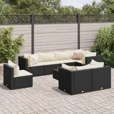   vidaXL 9 részes fekete polyrattan kerti ülőgarnitúra párnákkal