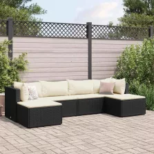   vidaXL 6 részes fekete polyrattan kerti ülőgarnitúra párnákkal