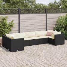   vidaXL 7 részes fekete polyrattan kerti ülőgarnitúra párnákkal