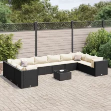   vidaXL 11 részes fekete polyrattan kerti ülőgarnitúra párnákkal