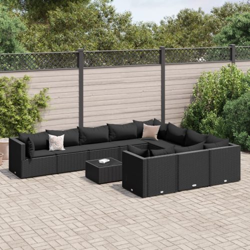 vidaXL 11 részes fekete polyrattan kerti ülőgarnitúra párnákkal