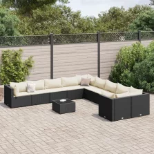   vidaXL 11 részes fekete polyrattan kerti ülőgarnitúra párnákkal