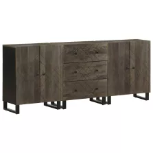 vidaXL 3 db-os komódok fekete 60x33x75 cm tömör fa mangó