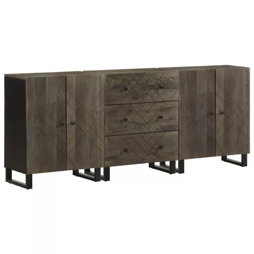 vidaXL 3 db-os komódok fekete 60x33x75 cm tömör fa mangó