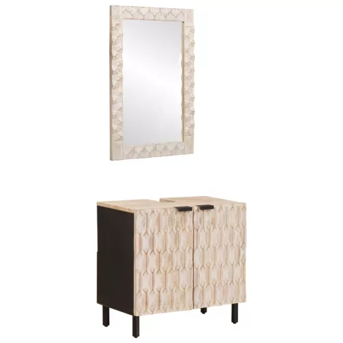 vidaXL Fürdőszoba szettek ajtóval Fehér mosott felület Tömör Mangófát