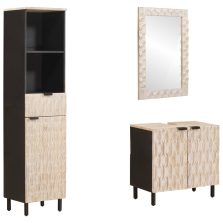   vidaXL Fürdőszoba szettek 3 pcs Fehér mosott felület Tömör Mangófát