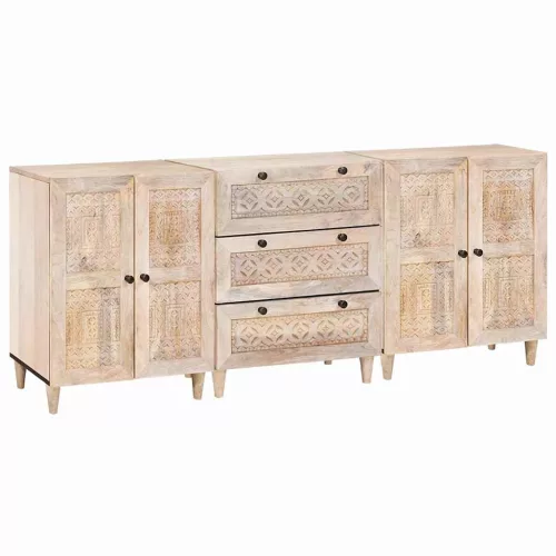 vidaXL Széf 3 pcs Fehér 180 x 33,5 x 75 cm tömör mangófa