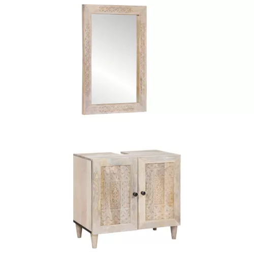 vidaXL Fürdőszoba bútor szett polcokkal tárolóval 2 pcs Fehér Faanyag